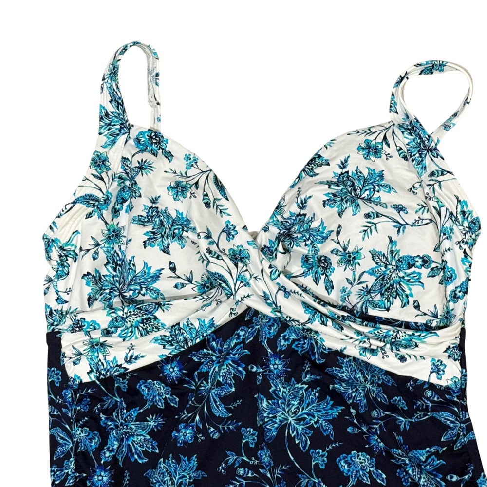 Lands End Tankini Swim Top Blue White Floral Twist Front Size 16 - Picture 2 of 4
